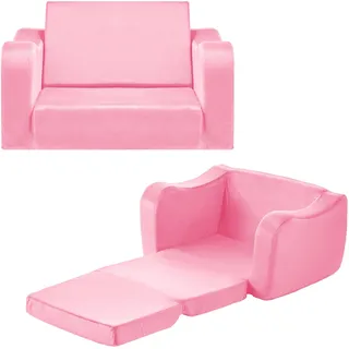 VEVOR Kindersofa Kindersessel aus 28D-Schwamm & kurzem Flor mit Armlehnen, Kleinkindersofa zum Lesen und Spielen, Kindercouch umwandelbares Schlafsofa für Spielzimmer Schlafzimmer Rosa M (Maß)