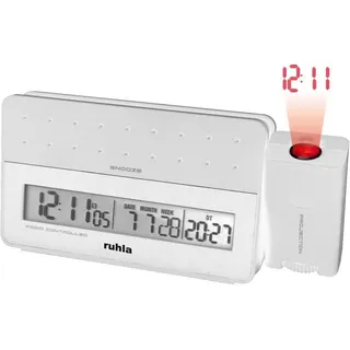 UMR UMR Funk-Projektionswecker weiß mit 2 Weckzeiten, Weckwiederholung, Wochentage in 7 Sprachen, Temperatur