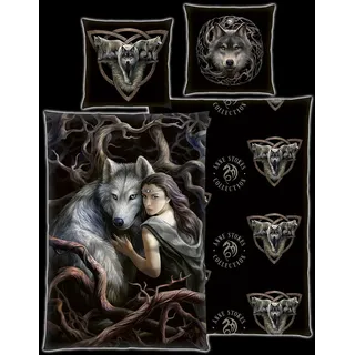 Anne Stokes Wolf Bettwäsche - Soul Bond - Fantasy Bettzeug Elfe mit Wolf