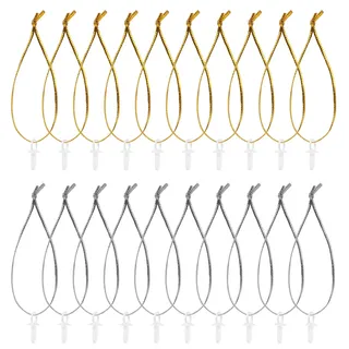 Naler 120er Set Eieraufhänger mit Schnur für Ostereier, 60 Gold & 60 Silber Aufhänger für Deko-Eier, Kunststoff Ösen mit Kordel (60mm) für Styroporeier und Kunststoff-Eier, Bastelzubehör für Ostern