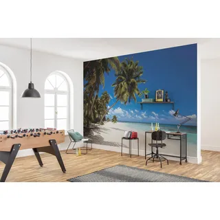 KOMAR 8-240 Fototapete | MALDIVES | 368 x 254 cm-Tapete, Wand Dekoration, Malediven, Palmen, Strand, Urlaub, Meer, Blues, Schlafzimmer, Wohnzimmer - 8 Stück