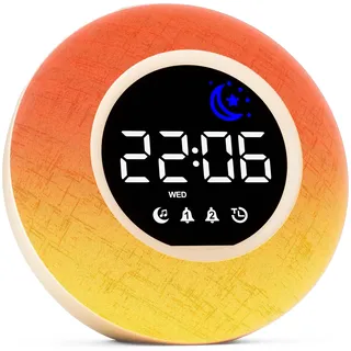 Cloka Wecker Digital, Kinderwecker mit 12 Naturgeräuschen und Countdown, Stoffwecker 10 Nachtlicht, Doppelalarm, 10 Lautstärkestufen, Snooze, Netzbetrieben(Inklusive Netzteil)