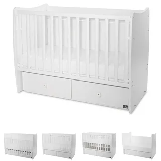 Lorelli Babybett MATRIX NEW Kinderbett 120 x 60 cm, 2 Ebenen, 2 Schubladen weiß - Weiß