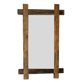 Wandspiegel mit Natur Rahmen (altes Holz) - eckig - 90x55 cm - Weiß