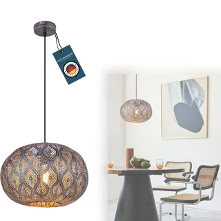 bmf-versand® Hängelampe Wohnzimmer LED Orientalisch Silber - Pendelleuchte Esstisch Metall Durchbrochen - Hängeleuchte Esszimmer Küche - Pendellampe 30 cm Vintage