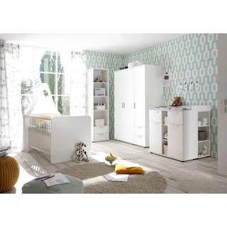 Babyzimmer-Komplettset BEGABINO "Bibo", weiß, B/H: 70cm x 140cm, Schlafzimmermöbel-Sets, Babyzimmer-Komplettset, Bett + Wickelkommode + 3-trg. Schrank