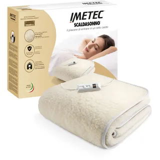 Imetec, Wärmeunterbett für Einzelbetten 150x80 cm, geringer Stromverbrauch, 50% Wolle und Merinowolle, 2 Temperaturen, Elektro Block-Sicherheitsvorrichtung, Made in Italy