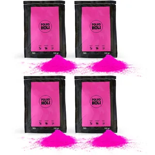 POLVO HOLI - Packung mit 4 Holi-Pulverbeuteln à 100 Gramm (400 g Holi-Pulver) (Rosa)