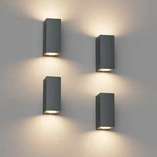 Klighten 4 Stück Anthrazit Wandleuchte Aussen Innen, Wasserdicht IP65 Modern Wandlampe Außen, Aluminium Eckig Außenlampe Außenleuchte Wand, Up Down GU10 Fassung Außenwandleuchte, Ohne Leuchtmitte