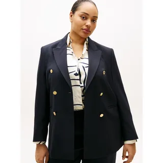 Jackenblazer TOMMY HILFIGER CURVE "CRV TIMELESS WOOL DB BLAZER", Damen, Gr. 54, schwarz night navy, Web, Obermaterial: 54% Polyester, 44% Wolle, 2% Elasthan, unifarben, regular fit normal, Blazer Jackenblazer, in großen Größen, mit Wolle