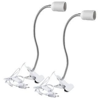 2 Stück E27 Klemmleuchte Lampenfassung, 360° Verstellbarer Schwanenhals, E27 klemmlampe Langes Kabel mit Schalter&Stecker, Lampenfassungen für Tiere Wachsende Pflanze Tischlampe (ohne Glühbirne)