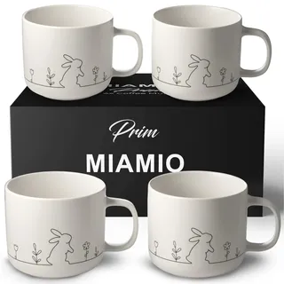 MIAMIO – Ostertassen Set / 4 × 450 ml Keramik Kaffeetassen minimalistisch/große Kaffee- und Teetassen im modernen Design – Ostergeschenke für Erwachsene und Frauen - Prim Kollektion (Weiß)
