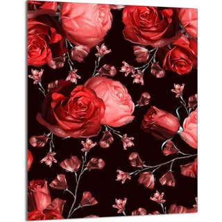 Herdabdeckplatte 40x52 Glaskeramikkochfeld Abdeckung Spritzschutz Glasplatte Deko Schneidebrett, Rosen Rot