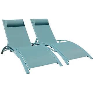 Happy Garden 2er Set Sonnenliegen Galapagos aus hellblauem Textilene/hellblauem Gestell. Sonnenliege für den Außenbereich mit Mehreren Positionen.