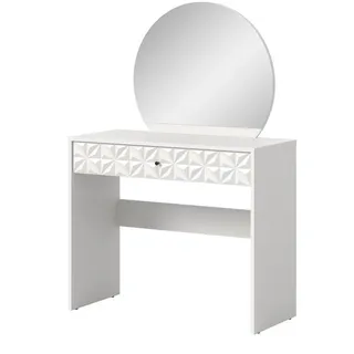 Inn.Furn Schminktisch weiß Hochglanz 90 cm, Kosmetiktisch mit Spiegel , Weiß Hochglanz , Holzwerkstoff , Nachbildung , Uni , 1 Schubladen , Rechteckig , Wange , 39x133x90 cm , FSC Mix , Schlafzimmer, Schminktische