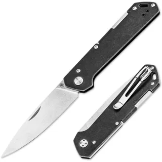 BÖKER SOLINGEN Kihon Bifold 42a - flaches Zweihand Taschenmesser MagnaCut | EDC-Klappmesser aus Vollmetall, Backlock, 8,1 cm Drop-Point-Klinge, Stonewash, 77 g, Clip, Made in Germany, Alltag & Outdoor