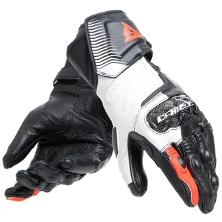 Dainese Carbon 4 Long Lady Gloves, Lange Sport-Motorradhandschuhe aus Schafsleder mit Knöchelschützern aus Carbon, Frau, Schwarz/Weiß/Fluo-Rot, S