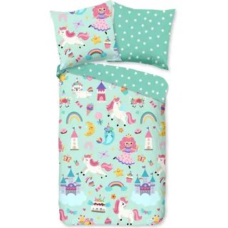 Duvet cover Good Morning 135x200 + 1* 80x80 cm - unicorn, princess, rainbow - Türkis