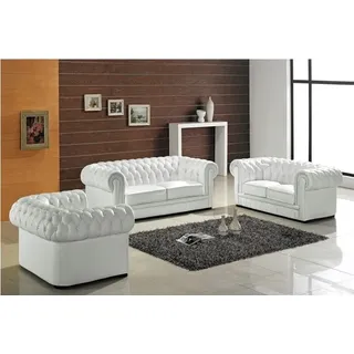 Chesterfield Sofagarnitur Couch Polster Leder Klassik 3+2+1 Sitzer Schaffhausen - Weiß