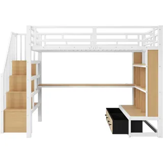 modfu Hochbett MODFU 140 x 200 cm MDF/Metall weiß