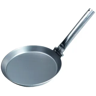 Stabilotherm Jägerpfanne mit Metall Klappgriff | zum Outdoor kochen & braten über offenem Feuer oder Grill | Eisenpfanne Gusspfanne Gusseisen Karbonstahl | extrem hohe Qualität & platzsparend