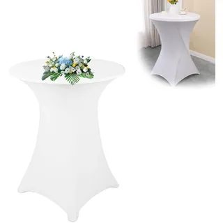 HUANR Stehtischhussen 76 x 110 cm, Elastischer Biertischhussen Quadratischer Boden, Weiß Hussen Stehtische, Stehtisch Hussen für Runde Weintischdekoration Bars Restaurants