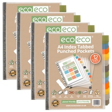 eco-eco A4 95% Recycling-Set 12 gelochte Poly-Hüllen mit Trennwänden, Registerblättern, Blattschutz, 2 Stück, eco058x4