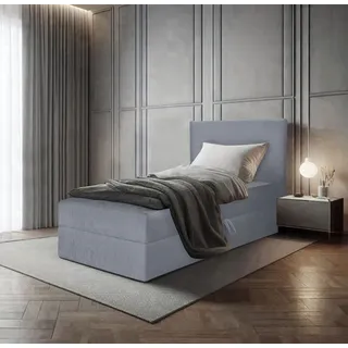Bett, Boxspringbett, Continentalbett BERG MINI POSO mit Bonell Matratze, Einzelbett mit Container, H3 (80x200 cm, Grau - Poso 110, Ohne Topper) - Grau