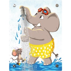 Fredis Kinder Dusche mit Motiv Elefant, Flexible Duschwand mit Duschkopf, 2 verschiedene Strahlarten, Montage ohne Bohren