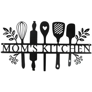 lemgyiamz Metall Wanddeko Wanddekoration, Eisen Deko Wand, Metallbilder Küchenlogo Wandkunst Dekor, Durchbrochene Wandbild Schwarz, für Küche Esszimmer Drinnen Und Draußen, 1 Stück 35 * 19 cm