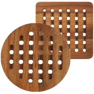 com-four® 2X Topfuntersetzer aus Akazienholz - langlebige Unterlagen für Töpfe, Pfannen, Auflaufformen und Teller - Holz-Untersetzer - Untersatz als Hitzeschutz (2X Akazie - rund/eckig)