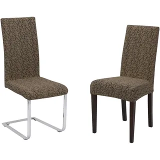 BEAUTEX 2er Set Stuhlhussen, elastische Stretch Hussen Bi-Elastic, Motiv und Farbe wählbar (Motiv Marmor, Farbe Braun)