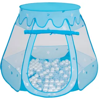 Selonis baby spielzelt mit plastikbällen zelt 105x90cm/600 bälle plastikkugel kinder, blau:perle-transparent