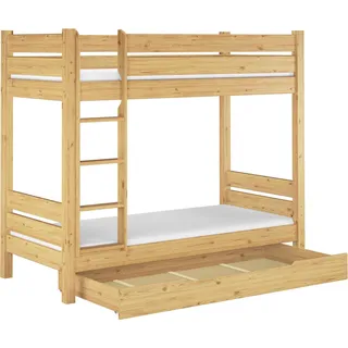 Etagenbett extra stabil Kiefer 100x200 Nische 80 Hochbett teilbar Zubehör wählbar V-60.16-10T80Rollrost. Matratzen und Bettkasten inkl. - Naturbelassen