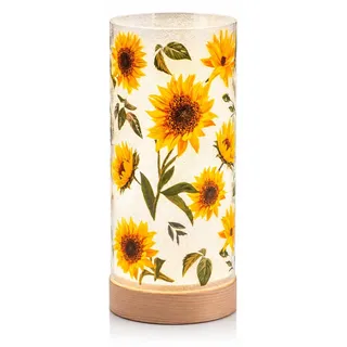 formano LED Deko Licht Sonnenblumen Stimmungslicht Glaszylinder 20 cm Holzsockel - Bunt