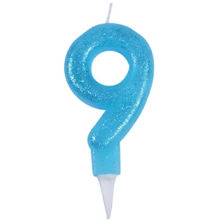 Homéa, Geburtstagskerze, Pailletten, Zahl 9, Höhe 7,5 cm, Blau