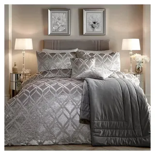Silberner Ogee-Samt-Bettbezug – King-Size (230 x 220 cm) – 2 Kissenbezüge – weiche Samt-Bettwäsche in Silber – Jacquard - Silber