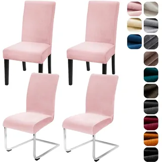 Alishomtll Stretch Samt Stuhlhussen 4er Set Velvet/Velour Stuhlbezug Schwingstuhl Elastische Hussen Waschbarer Stühle Schutz für Küche Restaurant Hotel Bankett Hochzeit (Rosa, 4 Stück)