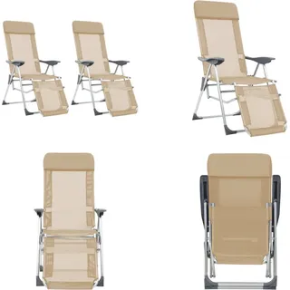 vidaXL Klappbare Liegestühle mit Fußteil 2 Stk. Creme Textilene - Campingstuhl - Campingstühle - Liegestuhl - Liegestühle - Creme