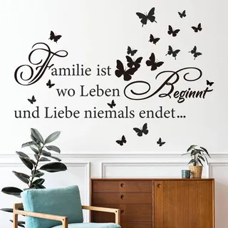 decalmile Wandtattoo Sprüche Familie ist Wo Leben Beginnt Wandaufkleber Liebe Sprüche und Zitate Schwarz Schmetterlinge Wandsticker Schlafzimmer Wohnzimmer Esszimmer Wanddeko