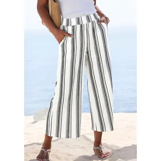 LASCANA 7/8-Hose "mit locker-luftigem Bein" aus strukturierter Ware, sommerliche Schlupfhose, Strandhose, weiß, marine gestreift