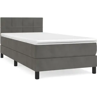 vidaXL Boxspringbett mit Matratze Dunkelgrau 90x200 cm Samt - Grau