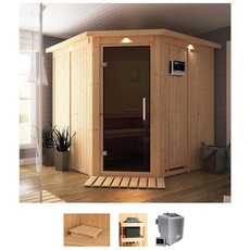 Bild von Sauna »Jarla«, (Set), 9-kW-Bio-Ofen mit externer Steuerung, beige