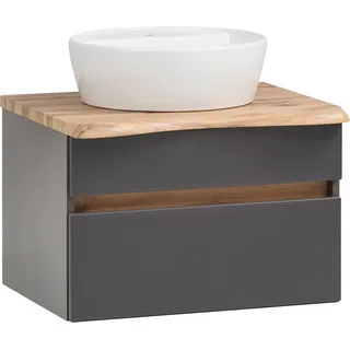 Waschtisch 61 cm inkl. Keramik-Aufsatzbecken VIDAGO-03 in graphit mit Baumkante, B/H/T: ca. 61/55/52 cm - Grau