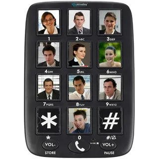 simvalley Communications Seniorentelefon: Senioren-Festnetz-Telefon mit 12 Foto-Schnellwahl-Tasten, Freisprecher (Seniorentelefon Festnetz, Großtastentelefon, Festnetztelefon für Demenzkranke)
