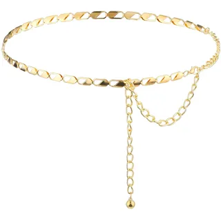 Andibro Damen Taillenkettengürtel Aus Metall, Verstellbare Taille Kettenglied Körper Mädchen Taille Langer Gürtel Für Jeans Hosen Kleid(gold)