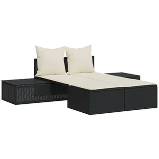 vidaXL Doppel-Sonnenliege mit Kissen Schwarz Poly Rattan - Weiß