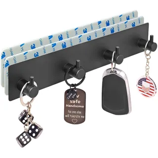Cesujowaz Schlüsselbrett Schlüsselhalter Wand mit 4 Schlüsselhaken, 2er Set Key Holder Metall Schwarz selbstklebend für Flur Küche