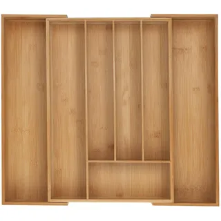 Relaxdays Bamboo Besteckkasten ausziehbar 5–7 Fächer 6 x 34-56 x 50 cm