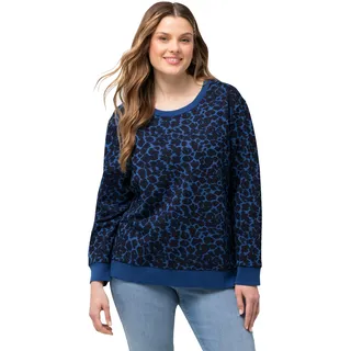 Ulla Popken Damen Sweatpullover mit Leoprint Sweatshirt, Indigo, 54-56